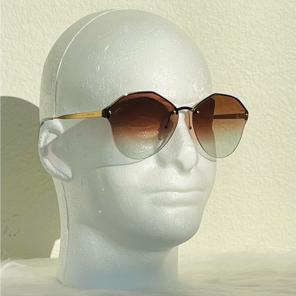 PRADA Butterfly Sunglasses - Gold Frames w/ Brown to Smoke GRADIENT Oversized - Picture 13 of 17